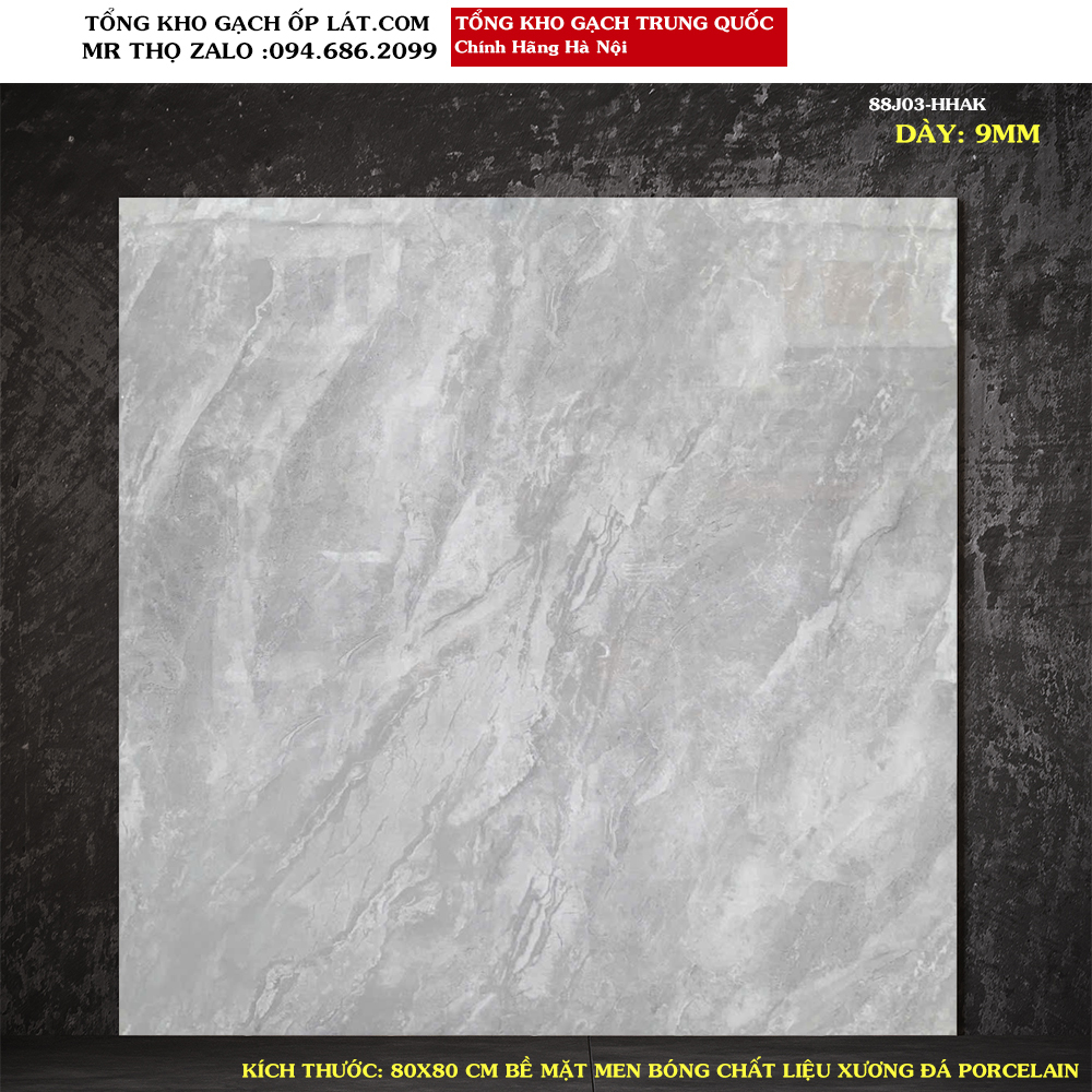 Gạch lát nền màu xám ghi vân đá 80x80 88J03